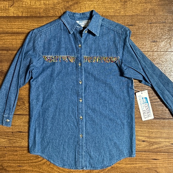 Central Falls • USA • Denim • Girl (Medium) • Blue • Beaded Fringe • Blouse •New - Picture 5 of 13